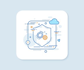 Gears line icon. Abstract vector button. Teamwork cogwheel sign. Working process symbol. Gears line icon. Protect shield concept. Vector
