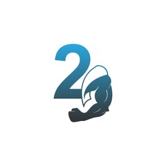 Number 2 logo icon with muscle arm design vector