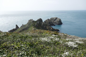 Rocky headland on coast of Guernsey