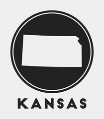 Kansas icon. Round logo with us state map and title. Stylish Kansas badge with map. Vector illustration.