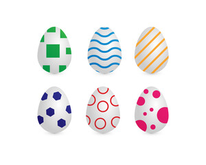 Happy Easter.Set of Easter eggs with different texture on a white background.Spring holiday. Vector Illustration.Happy easter eggs