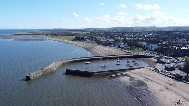 Fisherrow Harbour and Musselburgh Beach aerial view