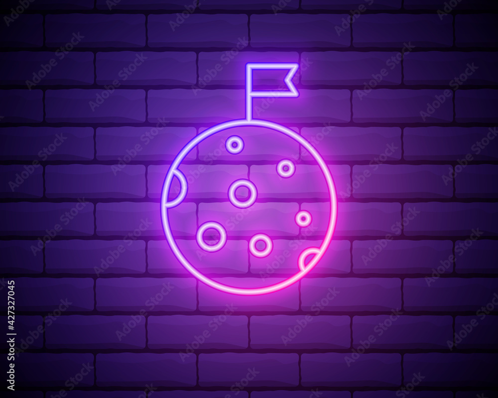 Poster flag on the moon neon icon. elements of web set. simple icon for websites, web design, mobile app, i