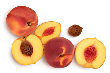 ripe peach isolated on white background with clipping path. Top view. Flat lay