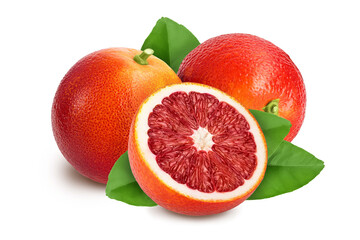 Blood red oranges isolated on white background with clipping path and full depth of field