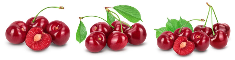 red sweet cherry isolated on white background with full depth of field. Set collection