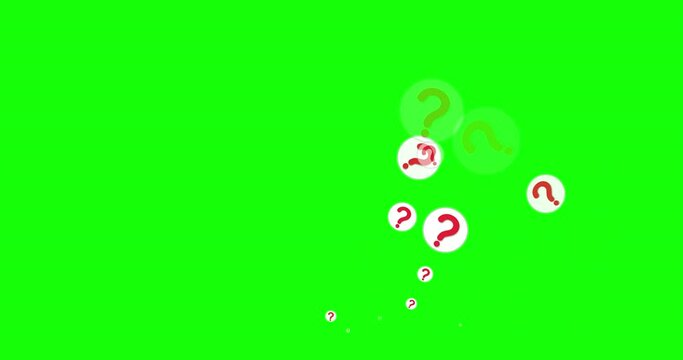 Animation moving question marks on a chroma-key background. Pop up question marks on green screen background. 4K video graphic animation