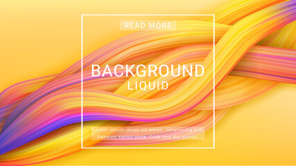 Liquid flow yellow layout. Vector oil paint background with 3d wave shapes. Horizontal fluid banner. EPS 10 with mesh objects for creative art design. Size is a multiple of 1920x1080 pixels.