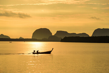 Beautiful landscape in the morning during sunrise at fisherman Sam Chong Tai village , Phang Nga province, Thailand.