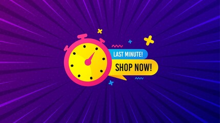Last minute sale sticker. Purple background with offer message. Discount banner shape. Special offer timer icon. Best advertising coupon banner. Last minute badge shape. Abstract background. Vector