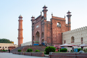 Lahore, Punjab, Pakistan. April 10, 2021. Beautiful Shahi Mosque at the heart of Lahore. 