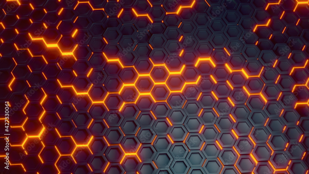 Sticker futuristic sci-fi hexagon surface pattern with offset effect background