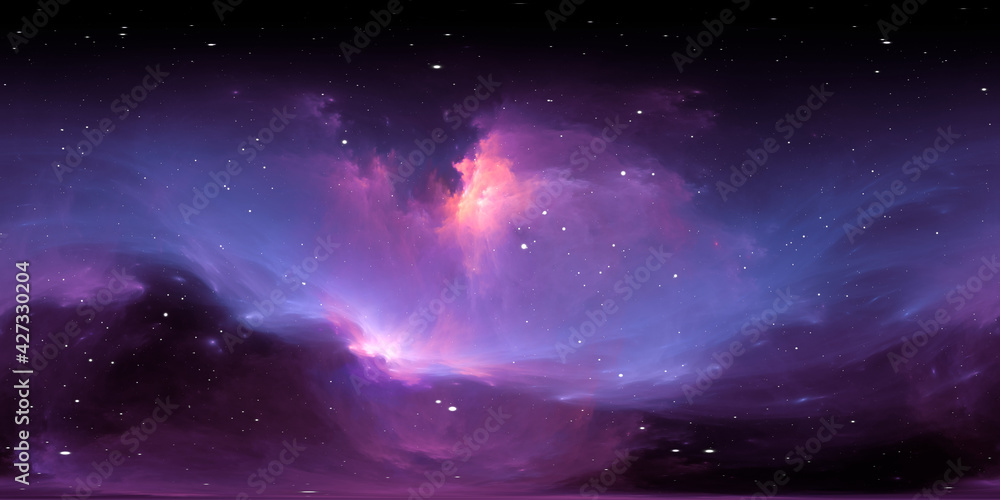 Wall mural 360 degree equirectangular projection space background with nebula and stars, environment map. hdri 