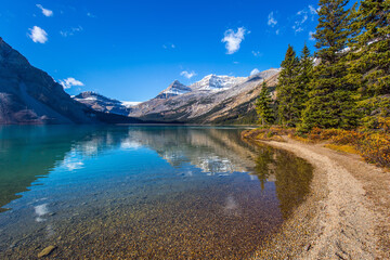 Mountains are reflected in the water