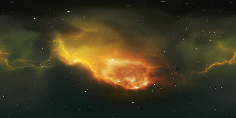 360 degree space nebula panorama, equirectangular projection, environment map. HDRI spherical panorama. Space background with nebula and stars © Peter Jurik