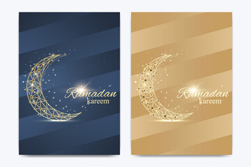 Vector template for brochure, Leaflet, flyer, advert, cover, catalog, poster, magazine or annual report. Ramadan Kareem background. Golden moon. Eid Mubarak celebration. Vector illustration.