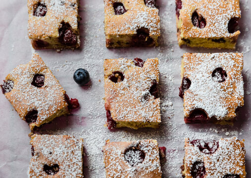 freshly baked sponge cake with fruits 