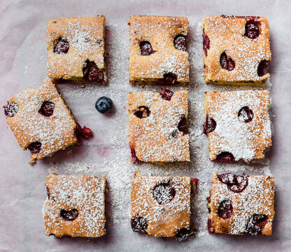 freshly baked sponge cake with fruits 