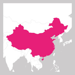 Map of China pink highlighted with neighbor countries