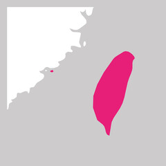 Map of Taiwan pink highlighted with neighbor countries