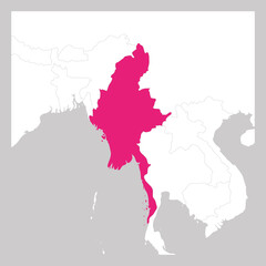 Obraz premium Map of Myanmar pink highlighted with neighbor countries