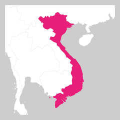 Map of Vietnam pink highlighted with neighbor countries