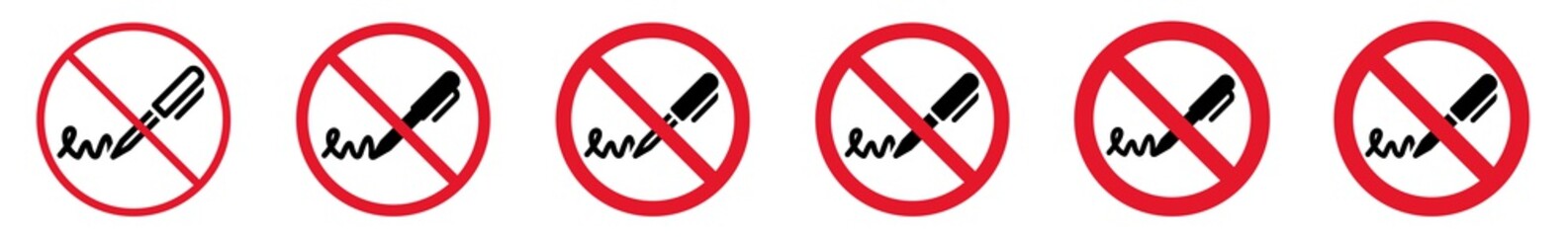 Prohibition Sign Pen Writing Forbidden Icon Set | Pen Signing Prohibition Signs Prohibited Vector Illustration Logo | Pen Write Prohibition Sign Isolated Collection
