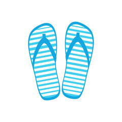 Beach slippers in blue with a white stripe on a light background