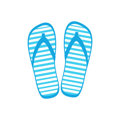 Beach slippers in blue with a white stripe on a light background