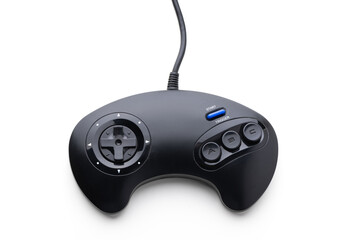 Retro joystick from 8-bit consoles. Game controller isolated on white