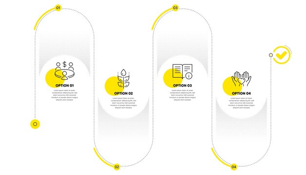 Technical info, Meeting and Gluten free line icons set. Timeline process infograph. Hold heart sign. Documentation, Business collaboration, Bio ingredients. Friendship. Business set. Vector