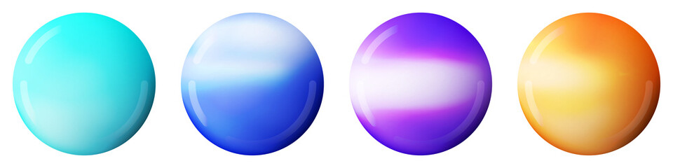 Set with glass colorful balls. Glossy realistic ball, 3D abstract vector illustration highlighted on a white background. Big metal bubble with shadow