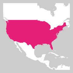 Map of United States of America, USA, pink highlighted with neighbor countries