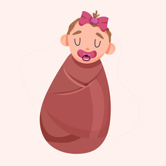 Newborn baby girl with a pacifier. Vector illustration.mother's day