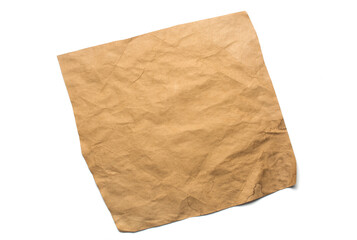old kraft paper wrinkled with spots and streaks. a blank for inserting text or an object. white background