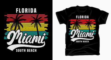 Florida miami south beach typography vintage with palm t shirt