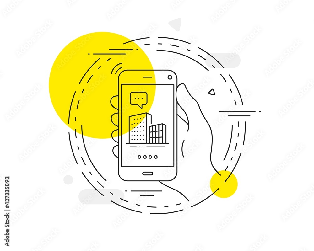 Poster buildings line icon. mobile phone vector button. city architecture sign. skyscraper building symbol.
