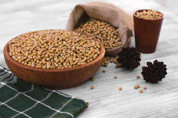 soy beans on a wooden plate