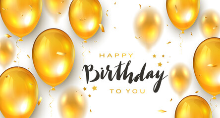 Golden Birthday Balloons on White Background