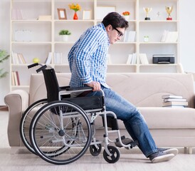 Young student on wheelchair in disability concept
