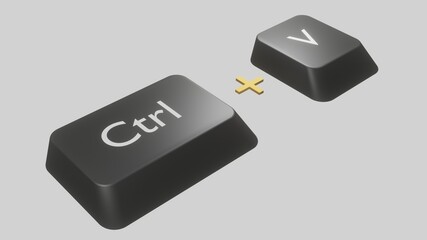 Combination of keys to insert on white, 3D rendering