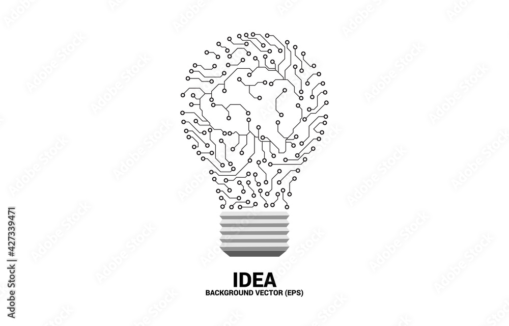 Poster vector light bulb from dot connect line circuit board with brain inside. concept of business plan an