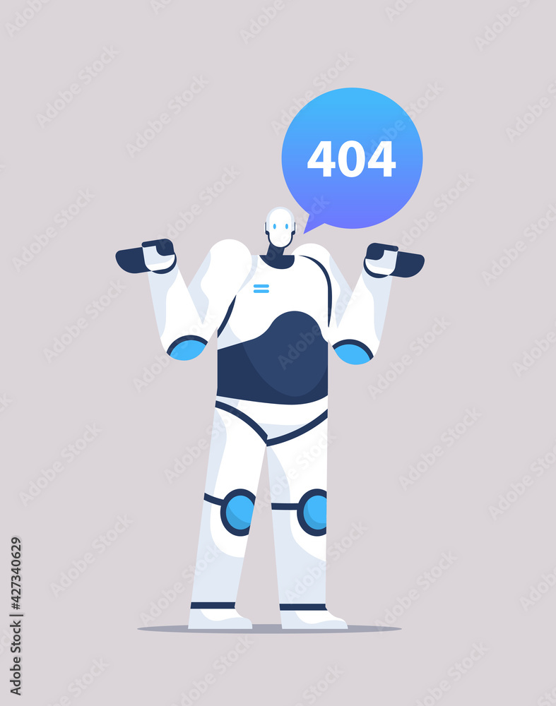 Poster robot with page not found error speech connection problem website under construction