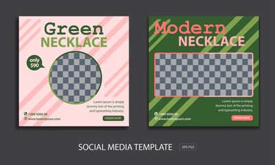 social media post template for promotion necklace with color pink and green