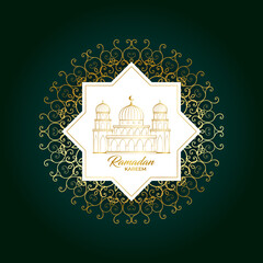 Ramadan Kareem golden greeting banner design mosque design