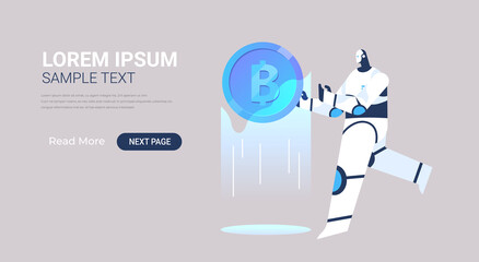 robot holding bitcoin crypto currency digital web money mining passive income earnings   artificial intelligence