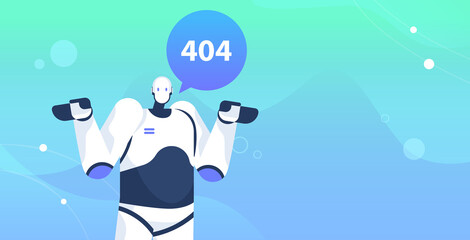 robot with page not found 404 error speech connection problem website under construction  artificial intelligence