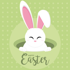 Cute bunny cartoon. Happy easter poster - Vector illustration
