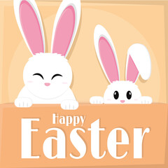 Cute bunny cartoon. Happy easter poster - Vector illustration