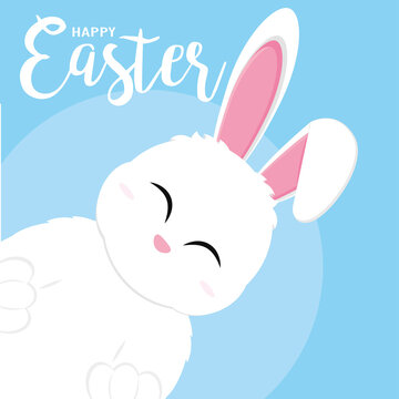 Cute bunny cartoon. Happy easter poster - Vector illustration